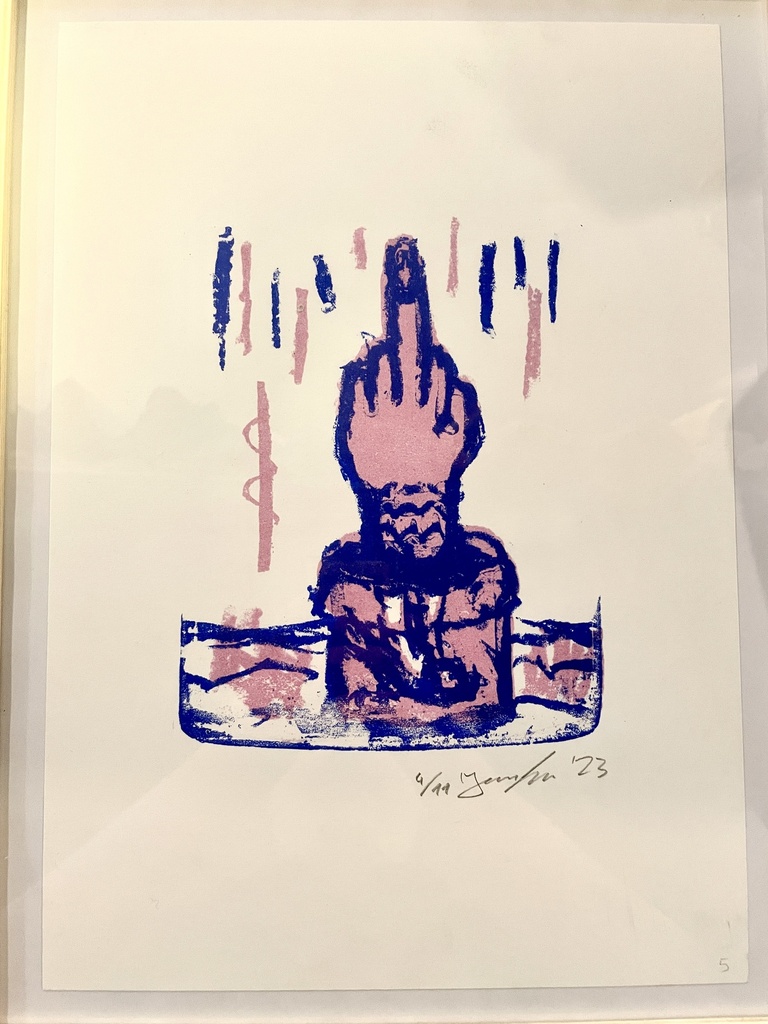 Botanischer Gruß Lithographie 2-Farbig inkl. Rahmen